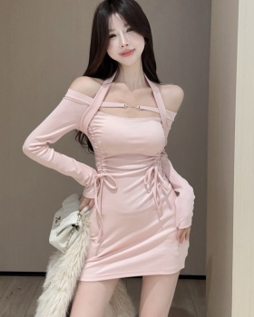 Drawstring pink spicegirl slim dress for women