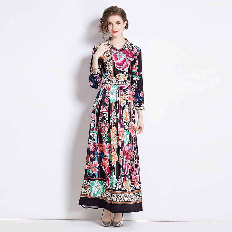 Fashion European style all-match printing slim dress