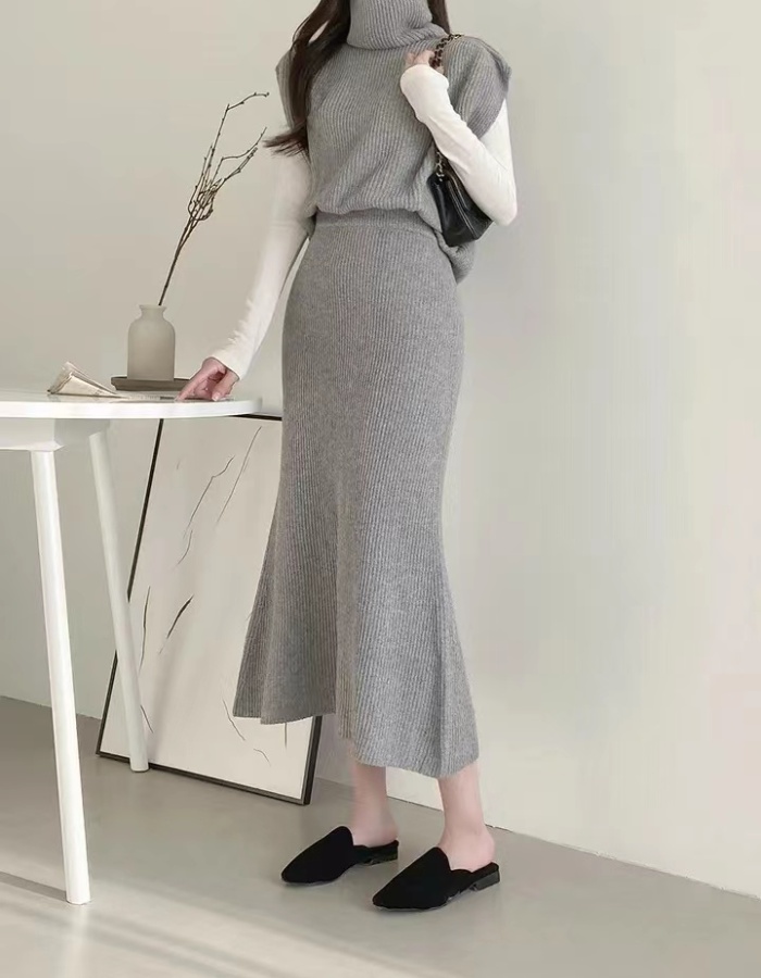 Korean style skirt high collar waistcoat a set