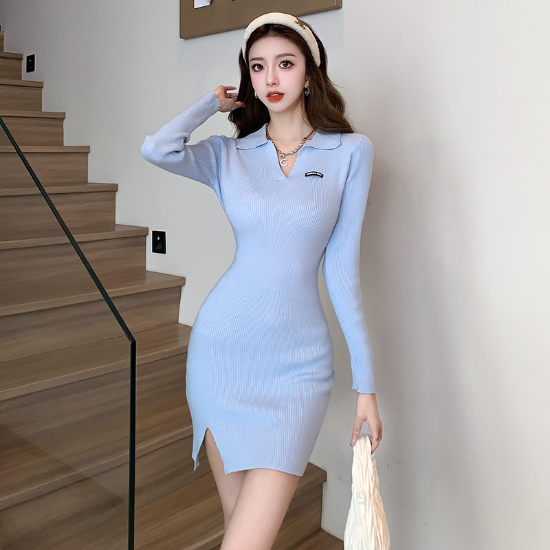Korean style knitted T-back slim dress for women