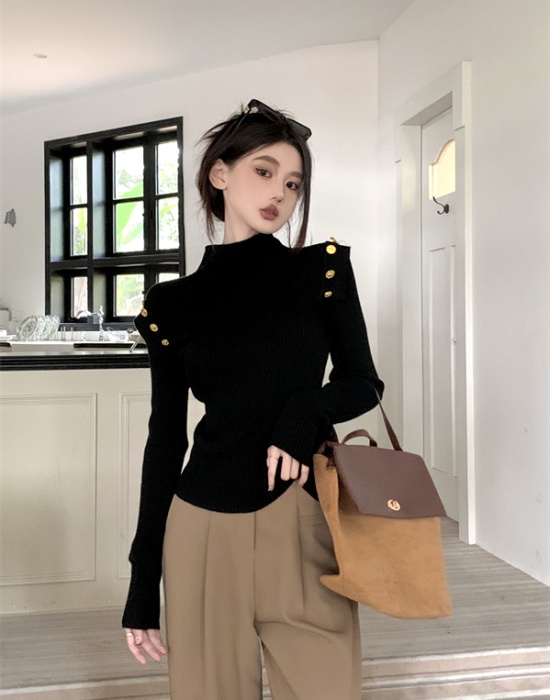 Western style cstand collar long sleeve bottoming shirt