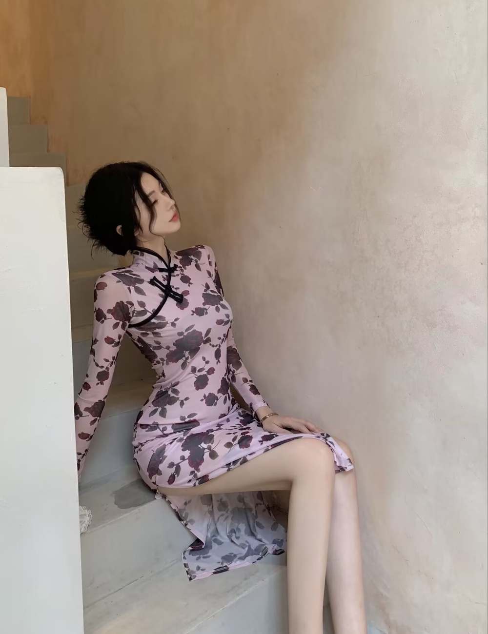 Chinese style light cheongsam gauze dress for women