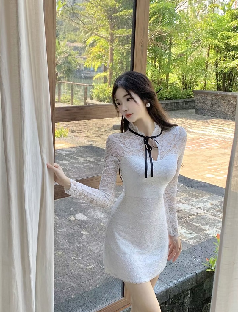 Bandage spring and autumn sexy package hip slim dress