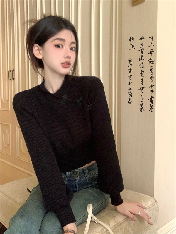 Cstand collar tender slim Chinese style sweater