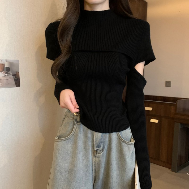 Knitted Korean style hollow slim wears outside tops