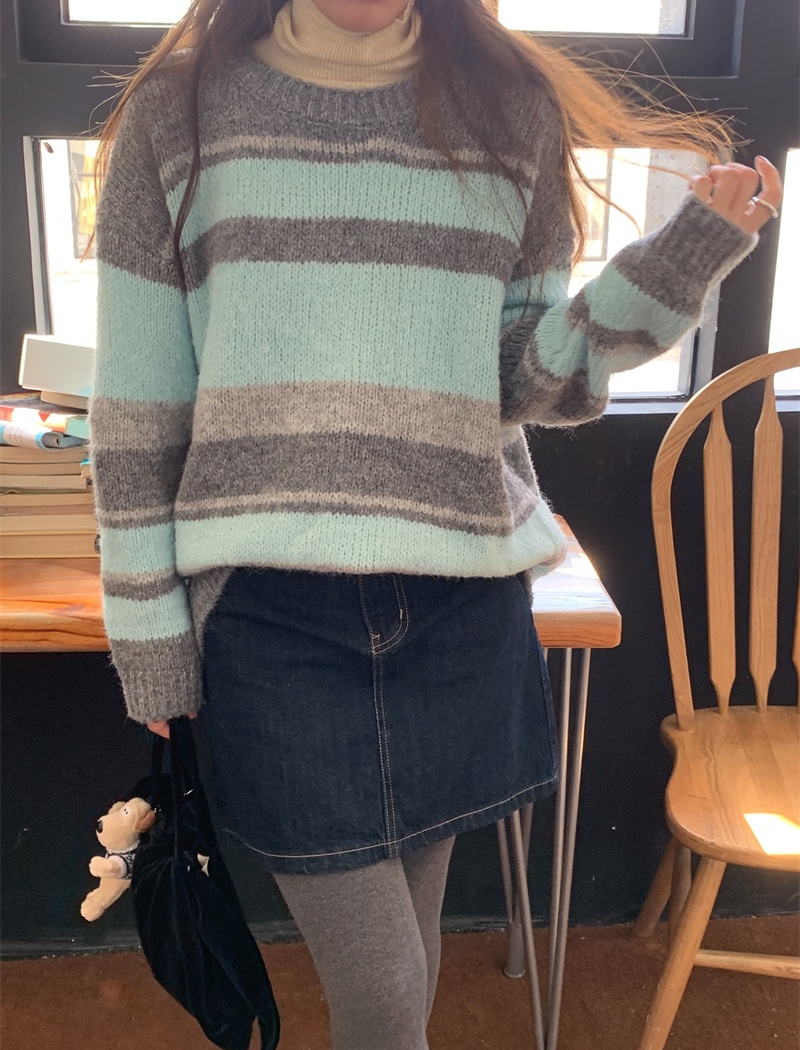 Stripe loose rainbow Korean style long sleeve sweater