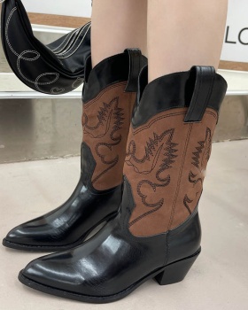 Thick middle-heel women's boots embroidery half Boots