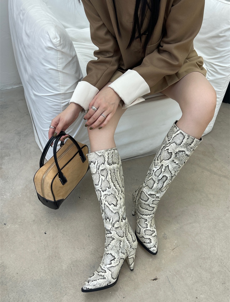 Stone pattern thigh boots denim women's boots for women