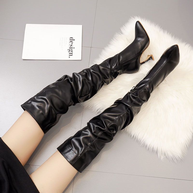 Straight exceed knee boots white thigh boots for women