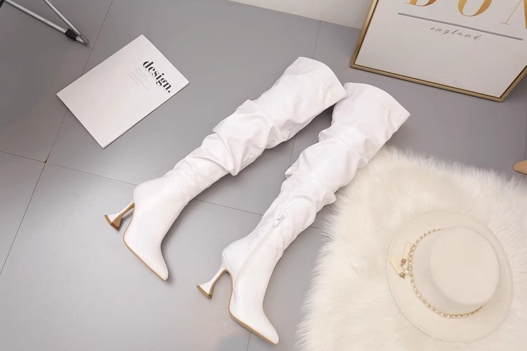 Straight exceed knee boots white thigh boots for women