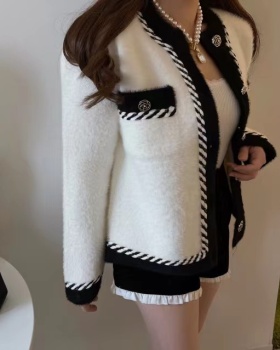 Round neck Korean style tops short mixed colors coat