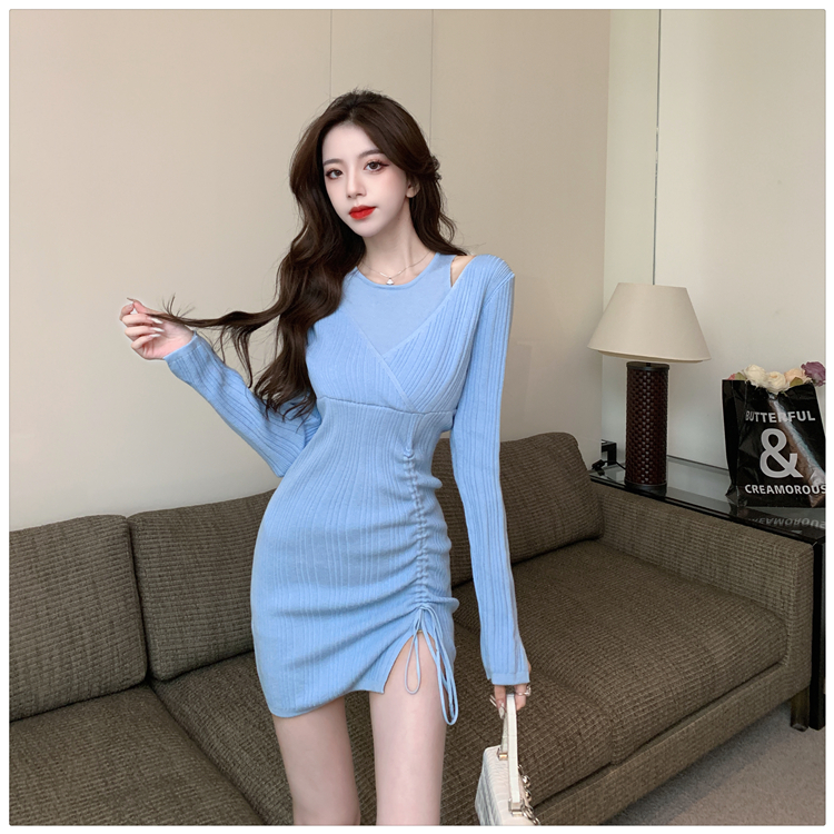 Unique knitted niche sexy autumn package hip dress
