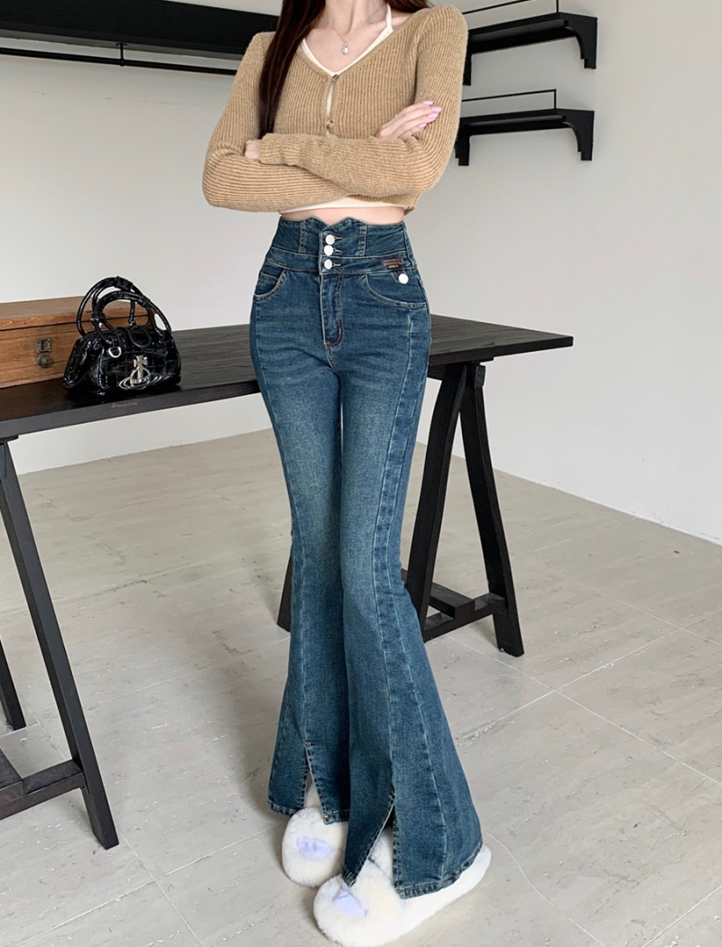 High waist thermal jeans slim thick long pants for women