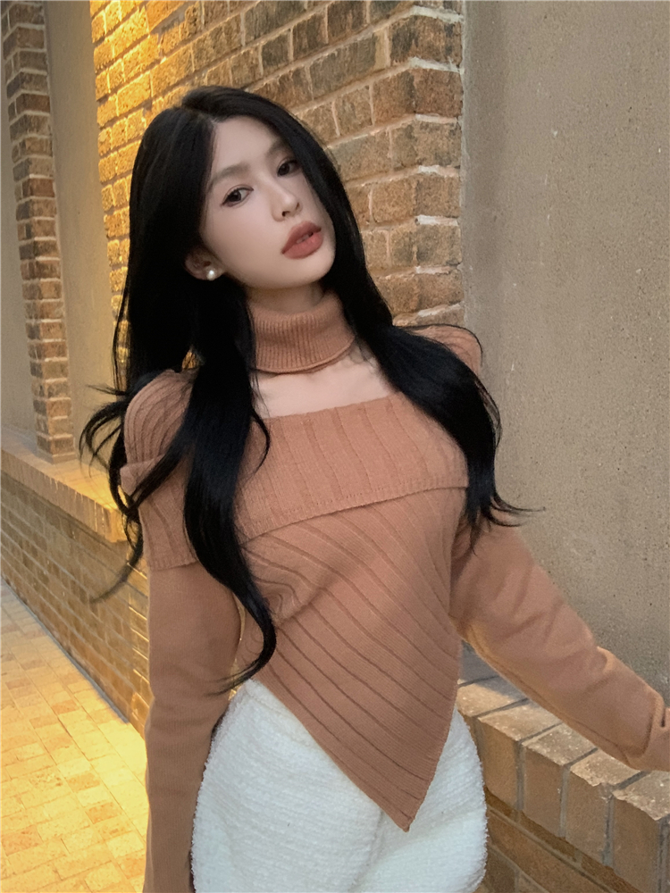 Slim Korean style strapless halter irregular sweater