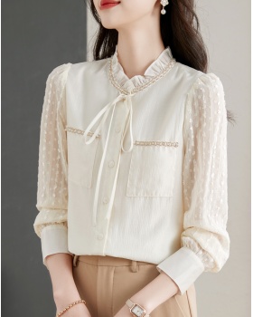 Chanelstyle puff sleeve shirt thick tops for women