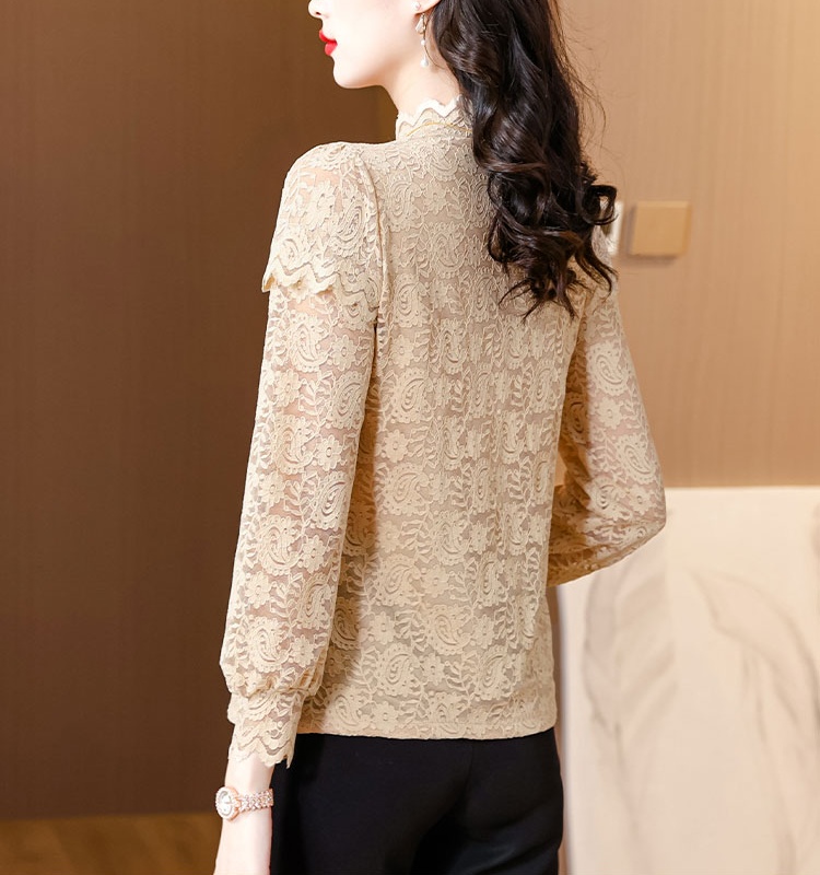 All-match autumn half high collar long sleeve lace tops