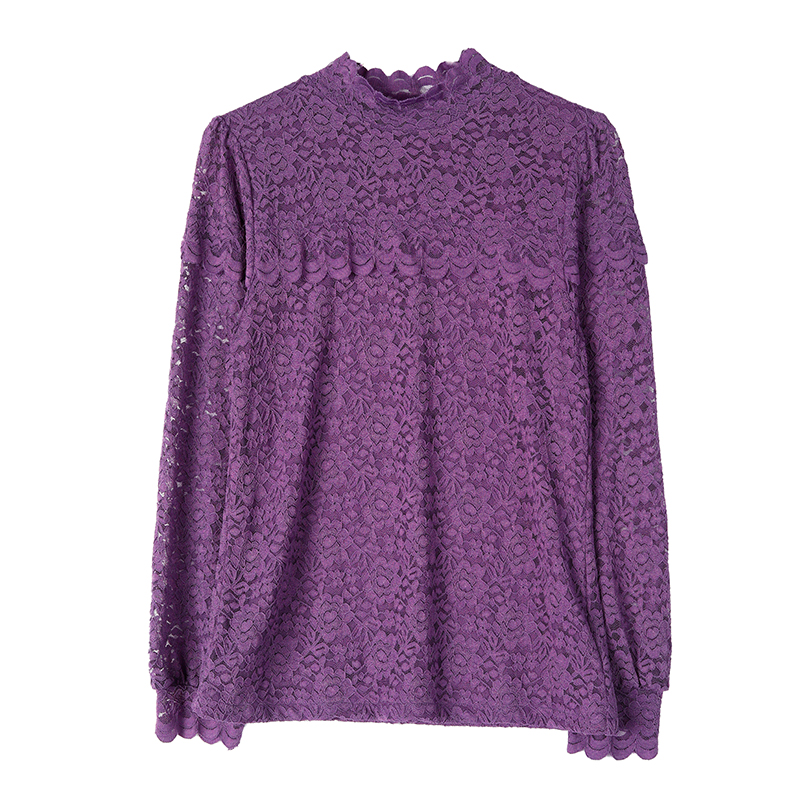 All-match autumn half high collar long sleeve lace tops