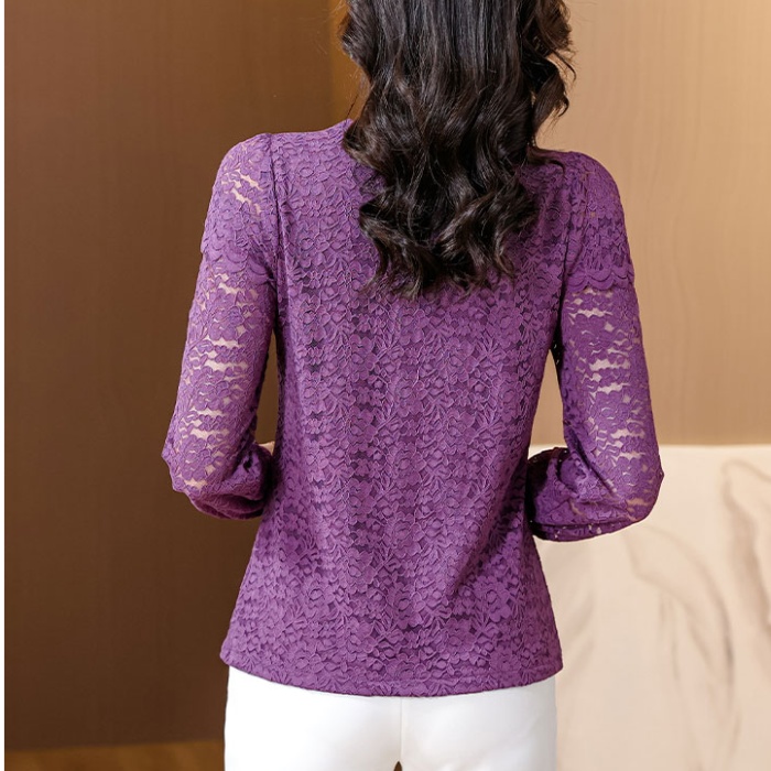 Slim half high collar winter lace tops for women