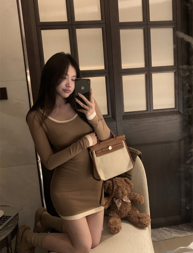 Package hip knitted enticement autumn and winter dress