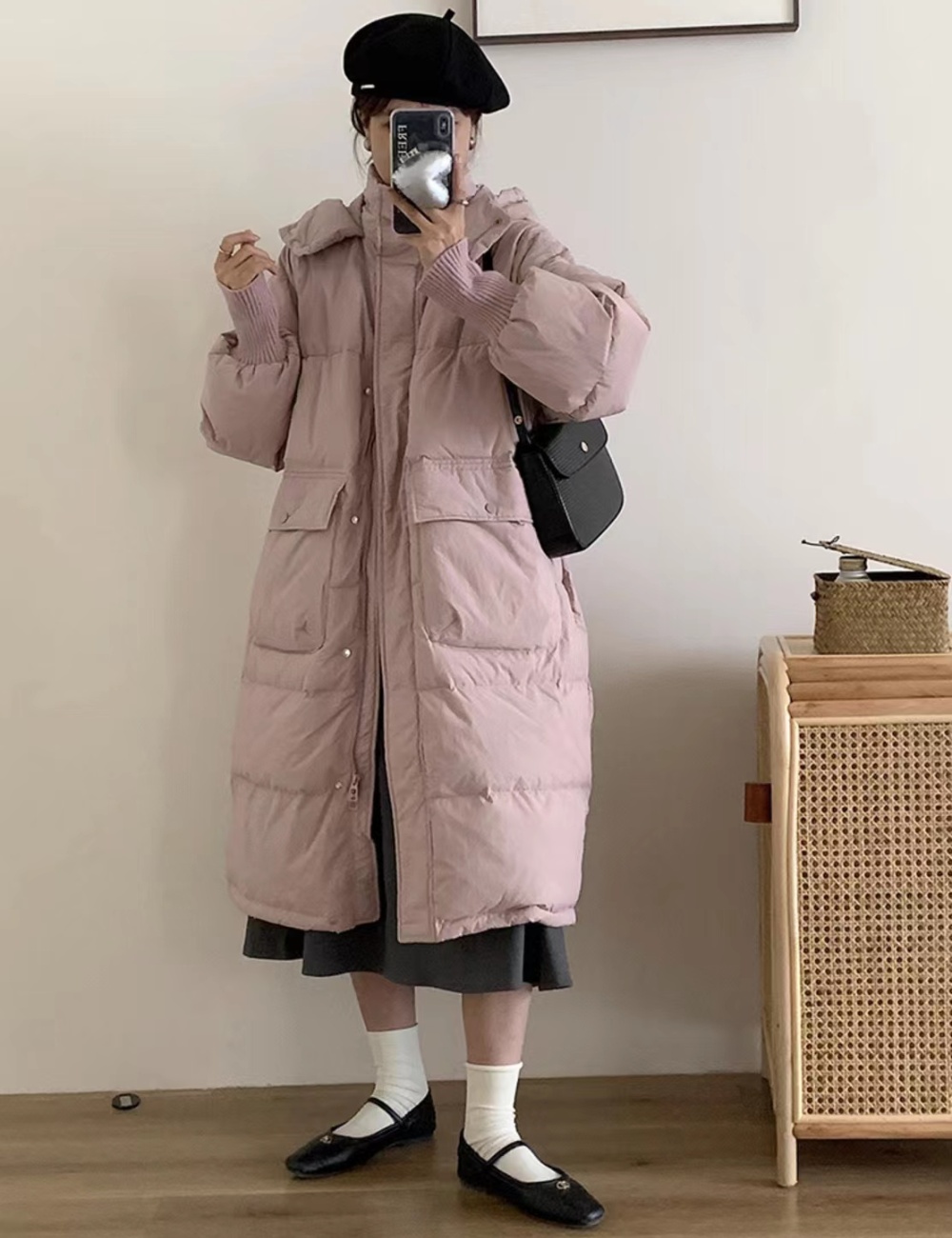 Long thick down coat loose hooded coat