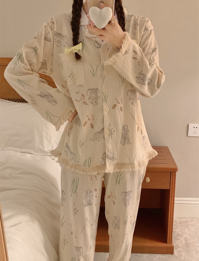 Lapel long sleeve homewear spring and autumn pajamas for women