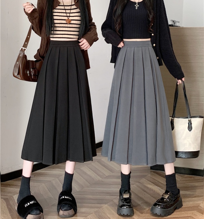 Winter A-line thick long dress pure unique pleated skirt