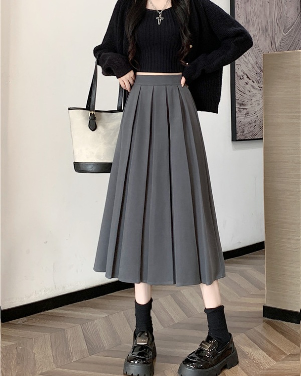 Winter A-line thick long dress pure unique pleated skirt