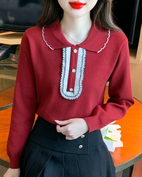 Slim lace sweater mixed colors Korean style tops