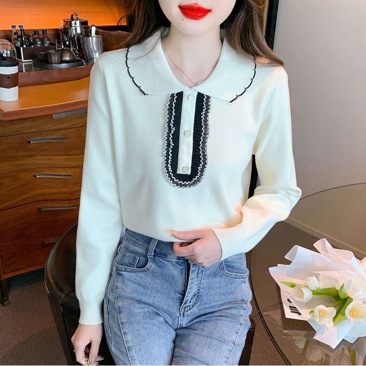 Slim lace sweater mixed colors Korean style tops