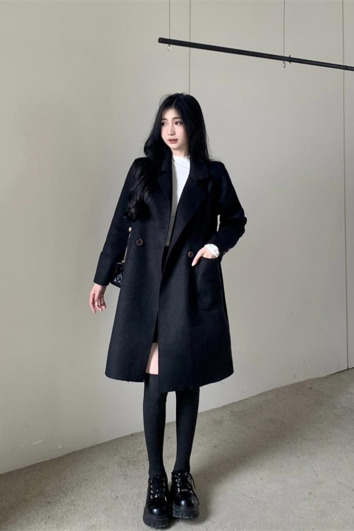 Exceed knee slim coat two-sided cashmere overcoat for women