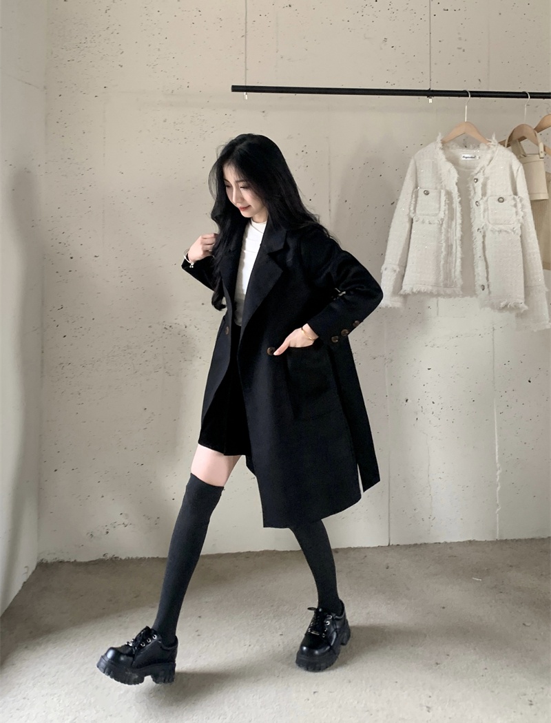 Exceed knee slim coat two-sided cashmere overcoat for women