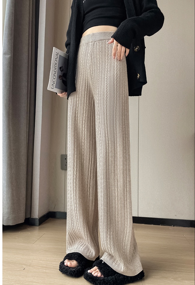 Knitted high waist straight pants wide leg pants for women