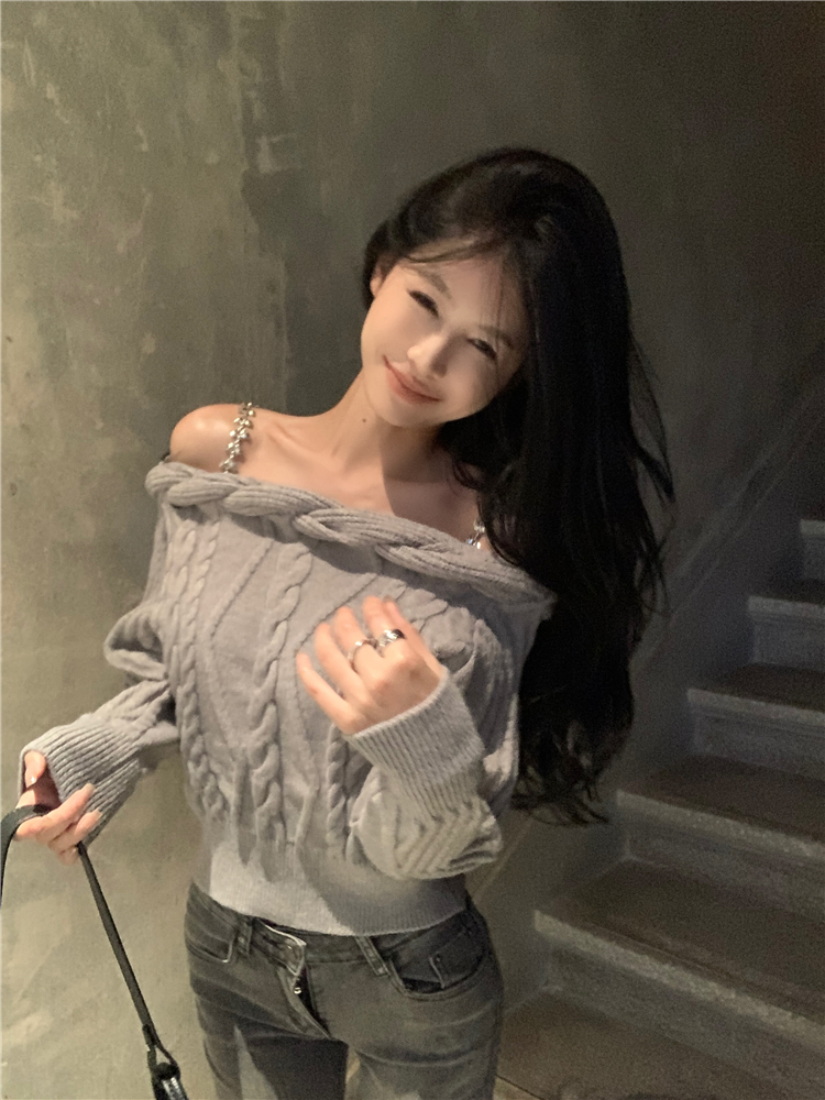 Strapless short sweater autumn and winter twist tops