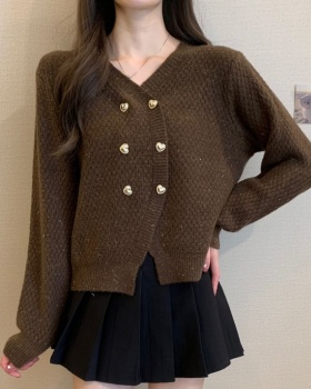 Double-breasted all-match autumn and winter heart sweater