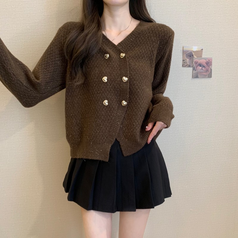 Double-breasted all-match autumn and winter heart sweater