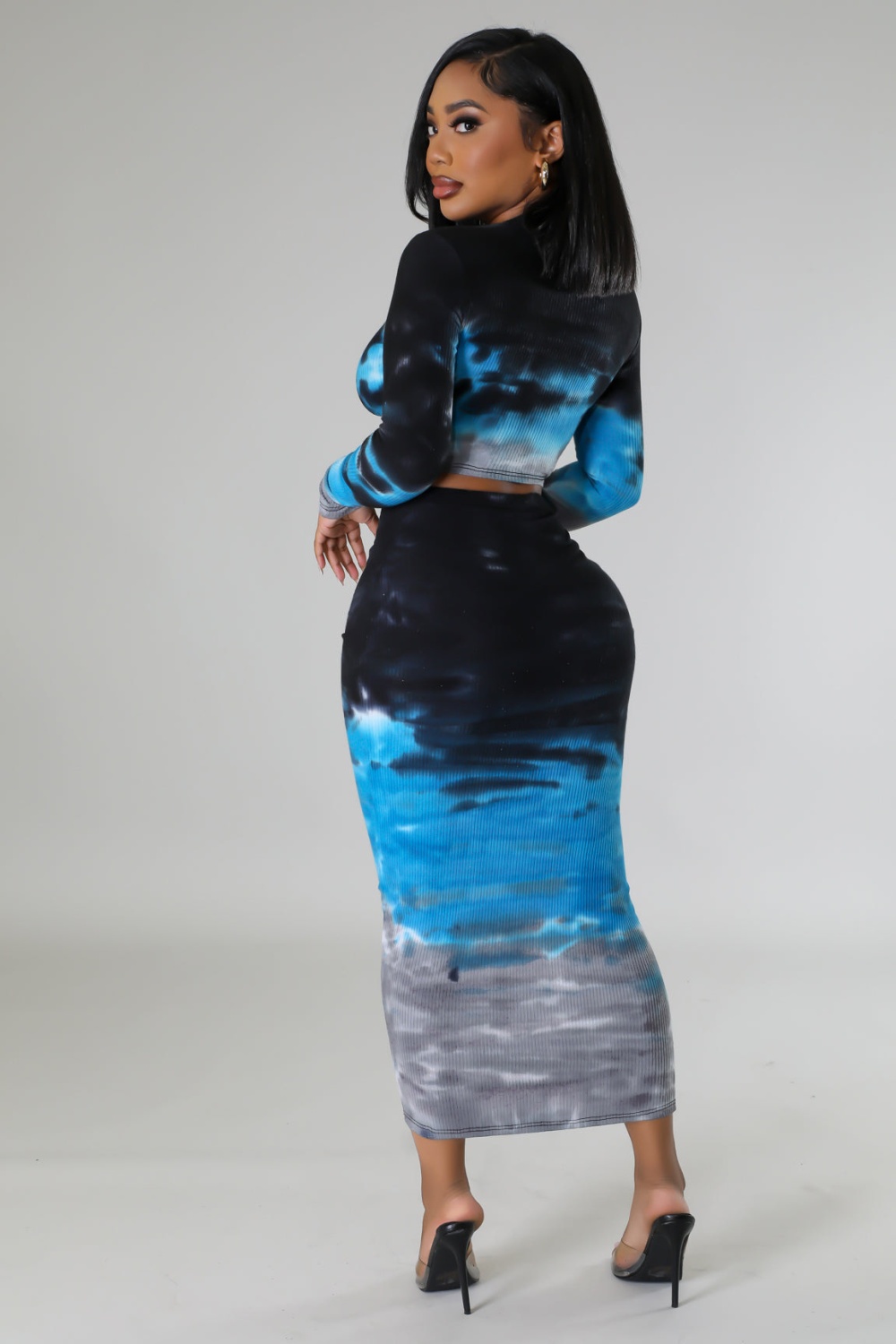 Printing package hip sexy pit stripe fashion skirt 2pcs set
