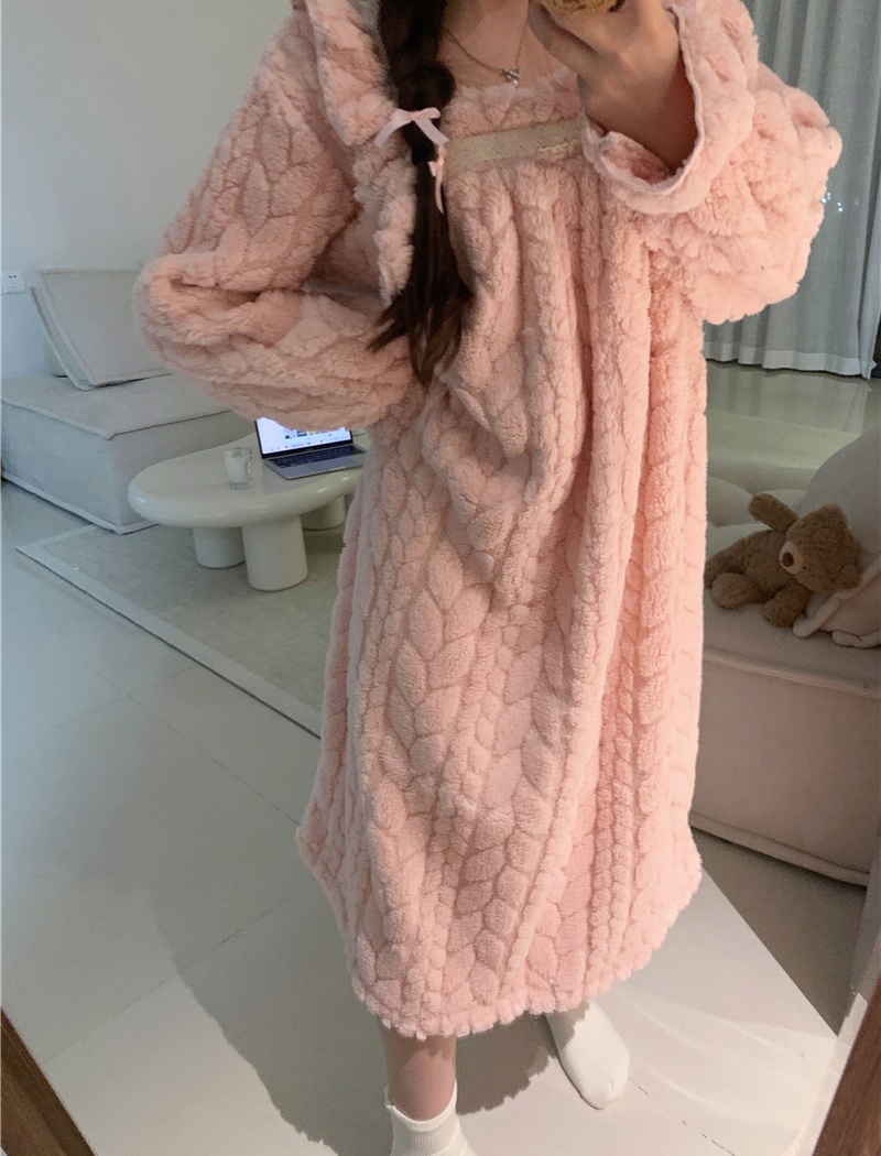 Coral velvet thick winter thermal homewear night dress