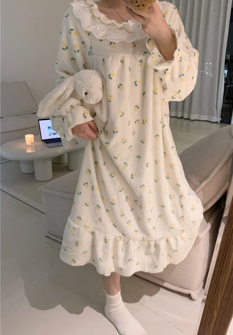 Flannel coral velvet pajamas winter night dress