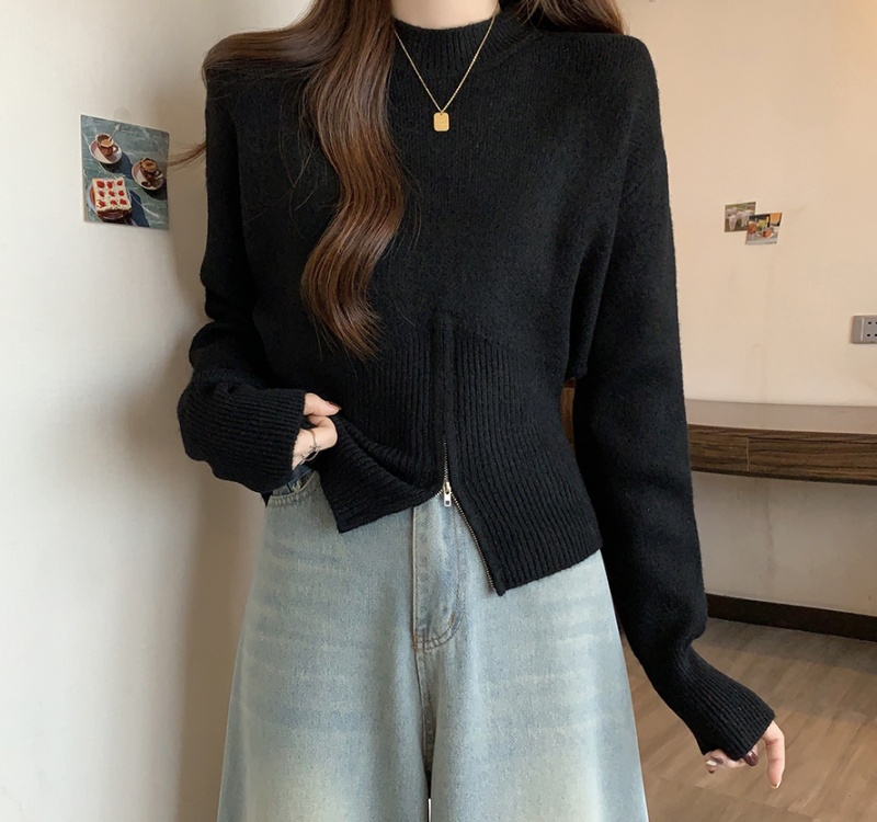 Zip thick sweater pullover simple tops for women