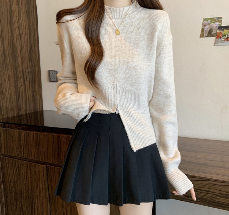 Zip thick sweater pullover simple tops for women