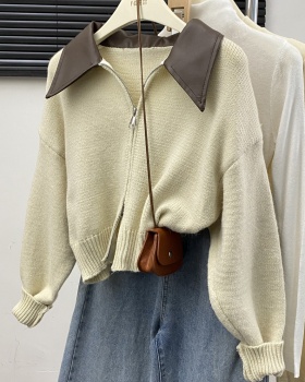 Knitted long sleeve coat autumn and winter splice sweater