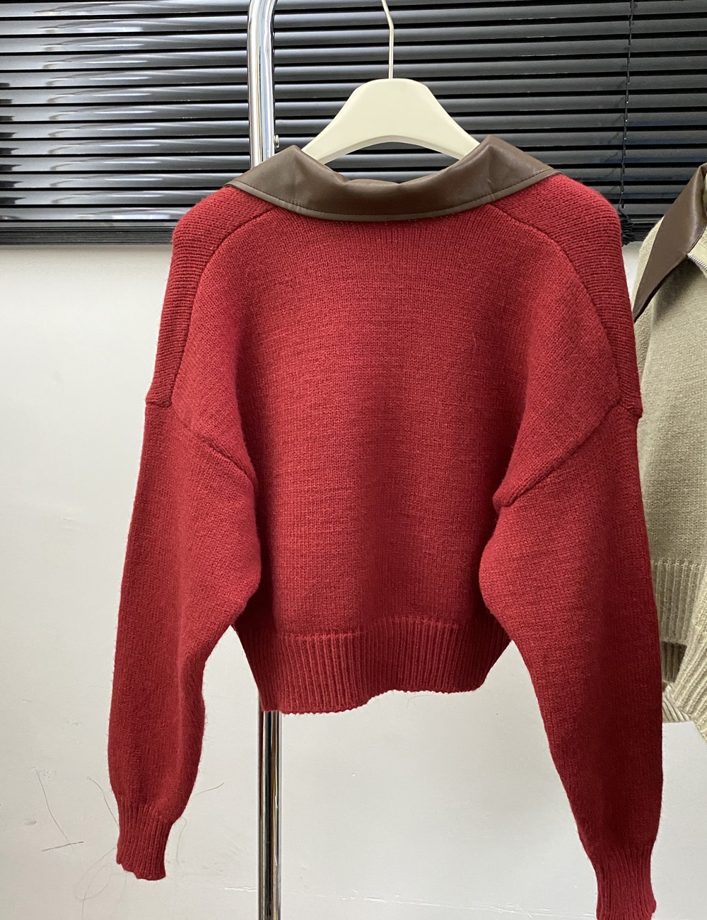 Knitted long sleeve coat autumn and winter splice sweater