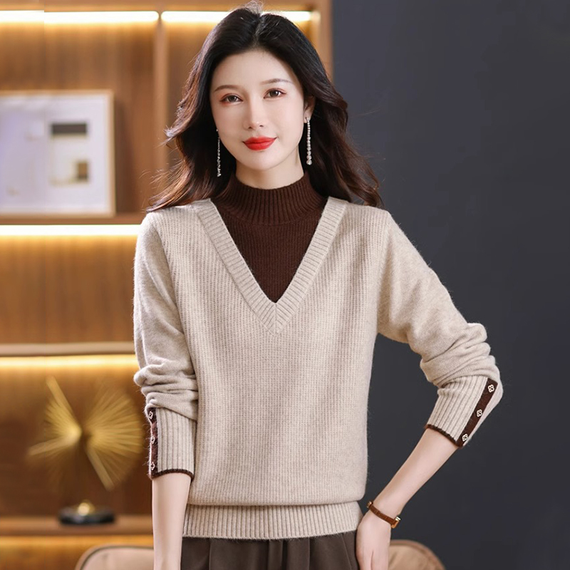 Western style shirts half high collar sweater for women