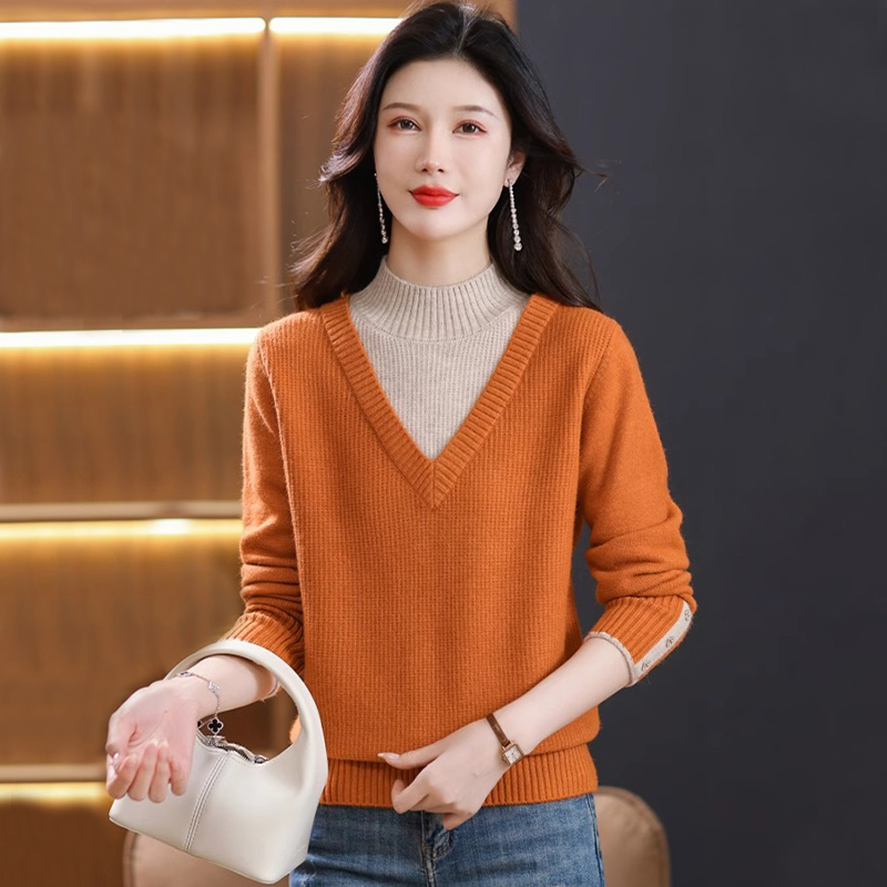Western style shirts half high collar sweater for women