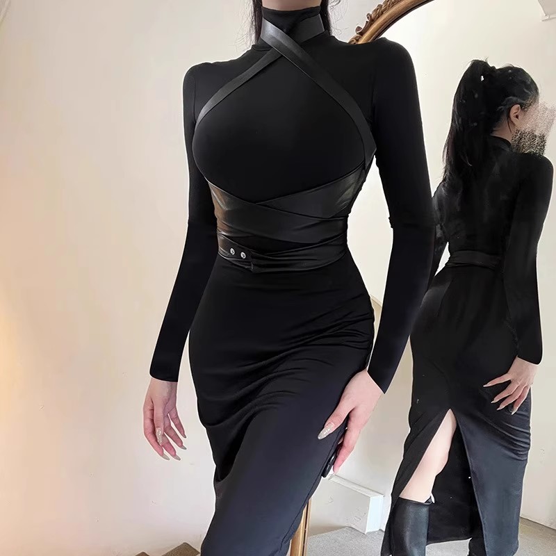 Autumn and winter dress black long dress for women