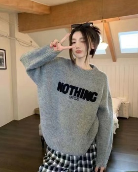 Niche knitted lazy pullover gray sweater for women