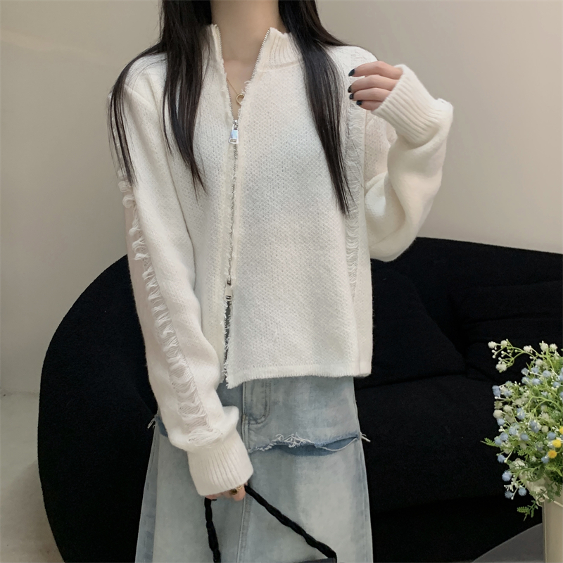 Zip sweater knitted tops for women