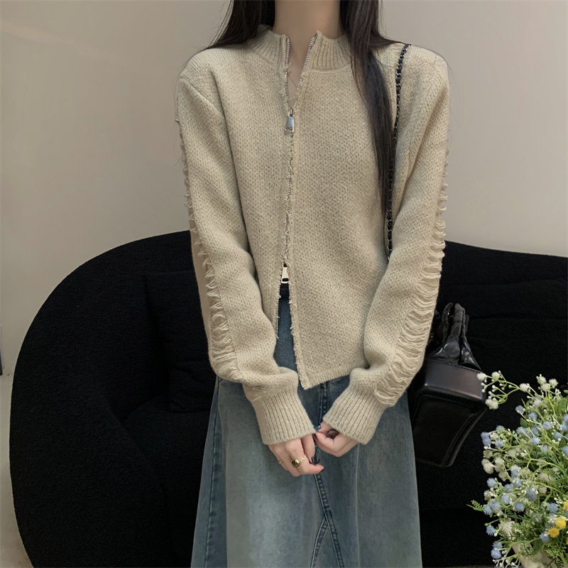 Zip sweater knitted tops for women