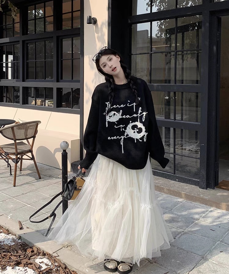 Cartoon autumn and winter tops loose sweater for women