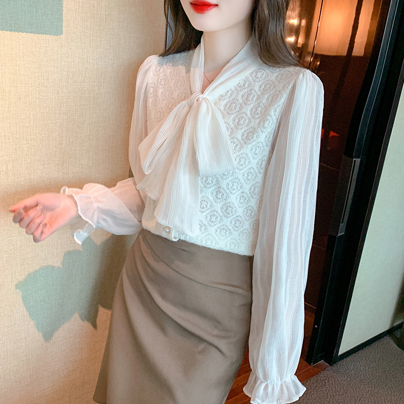Korean style lace splice long sleeve shirts for women